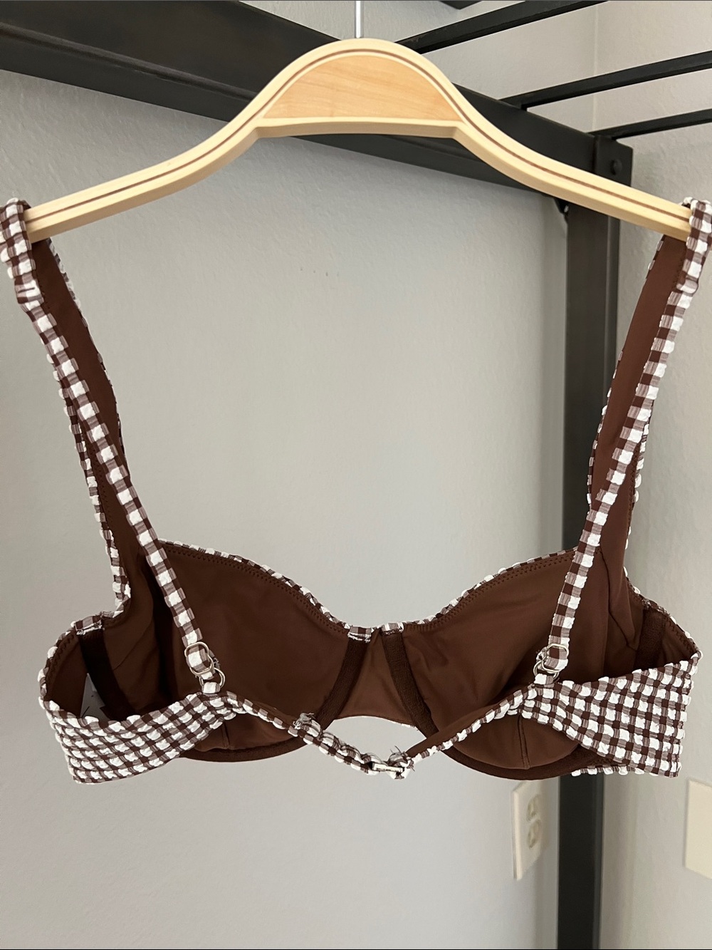 Abercrombie & Fitch Brown and White Gingham Bikini Top - Picture 3 of 7